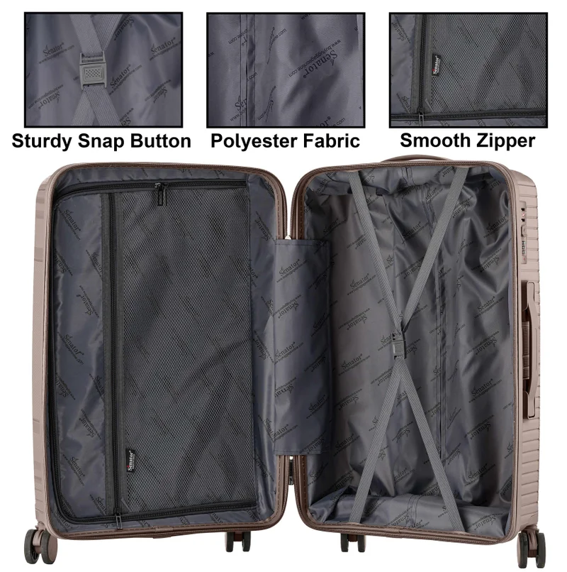 Senator  Unisex PP Fashion Trolley Luggage Set Lightweight Hard-Shell Spinner luggage with 4 Double Spinner Wheel and 3-Digit Combination Lock KH1010 Khaki  | Best Price UAE